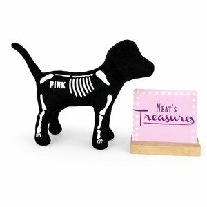 Victoria's Secret PINK Black White Skeleton Halloween 8" Stuffed Dog Toy Plush